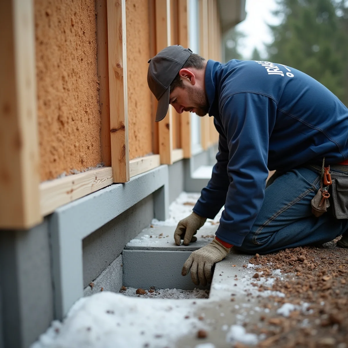 Installing rigid foam insulation block in crawlspace foundation vent