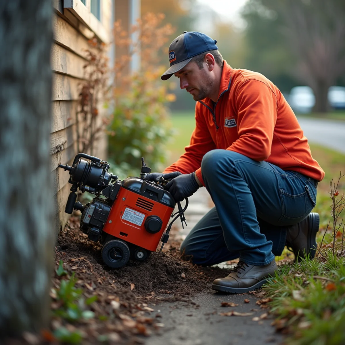 Emergency rooter clearing at exterior sewer cleanout