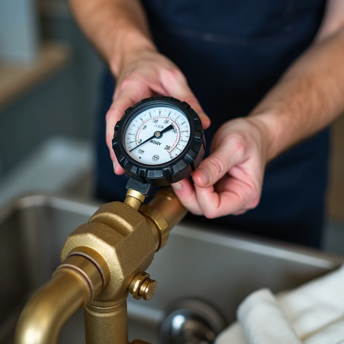 Digital manometer gas pressure testing on newly installed black iron residential gas line