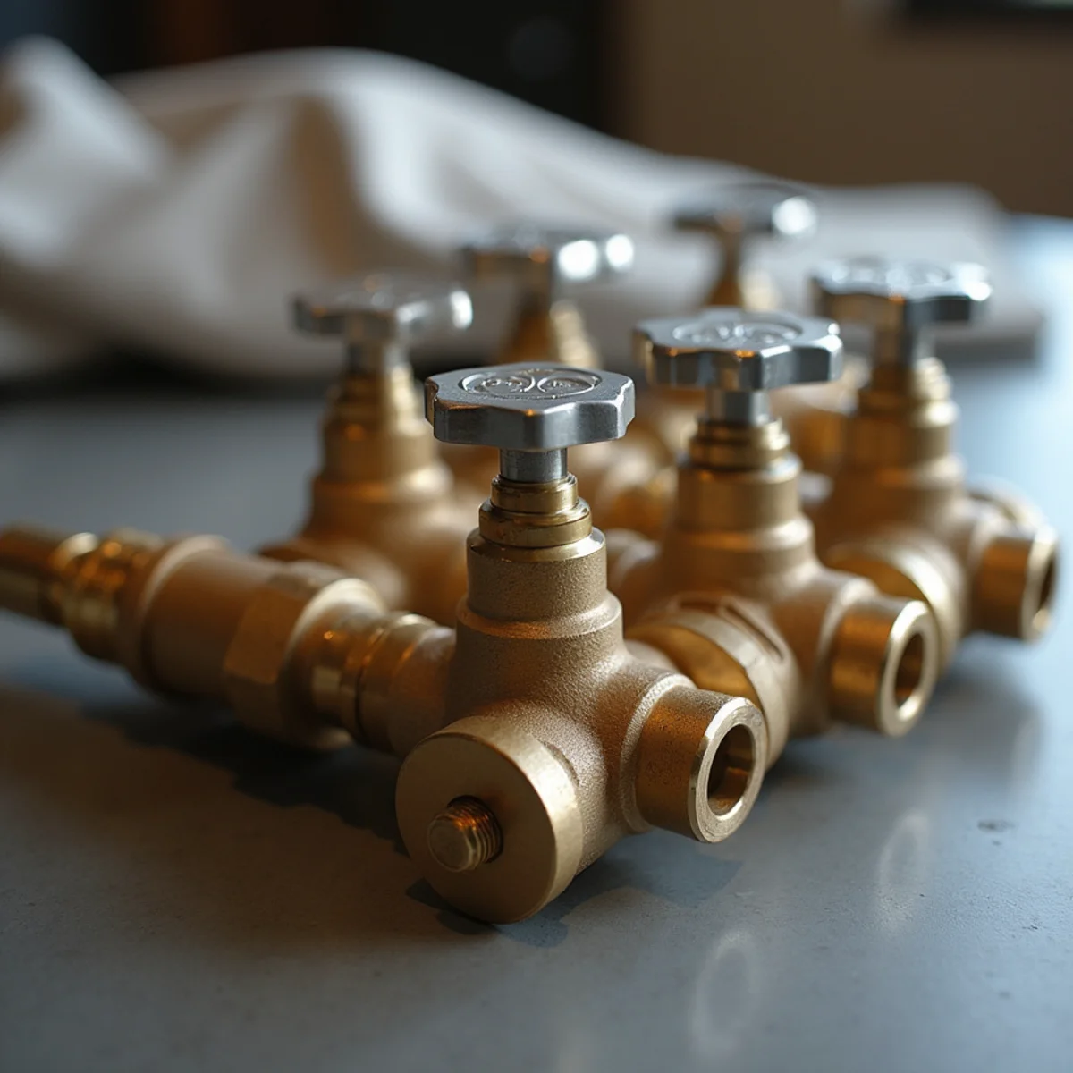 Professional Uponor PEX-A water distribution manifold installation in older Portland home basement