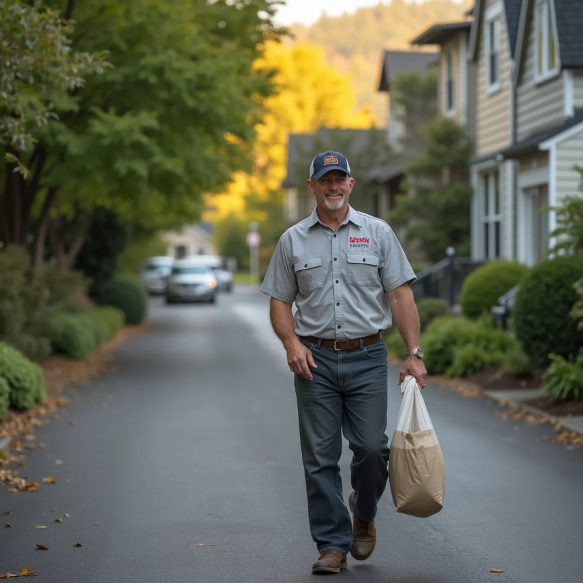 Residential neighborhood homes and plumbing service setting in Banks, Oregon