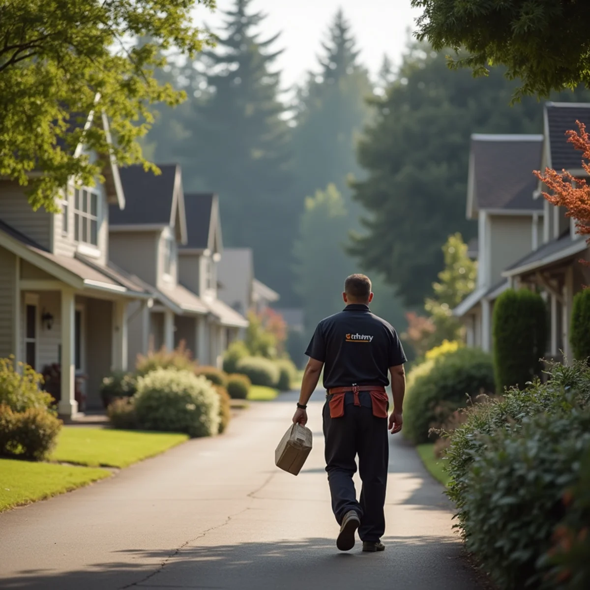 Residential neighborhood homes and plumbing service setting in Bethany, Oregon