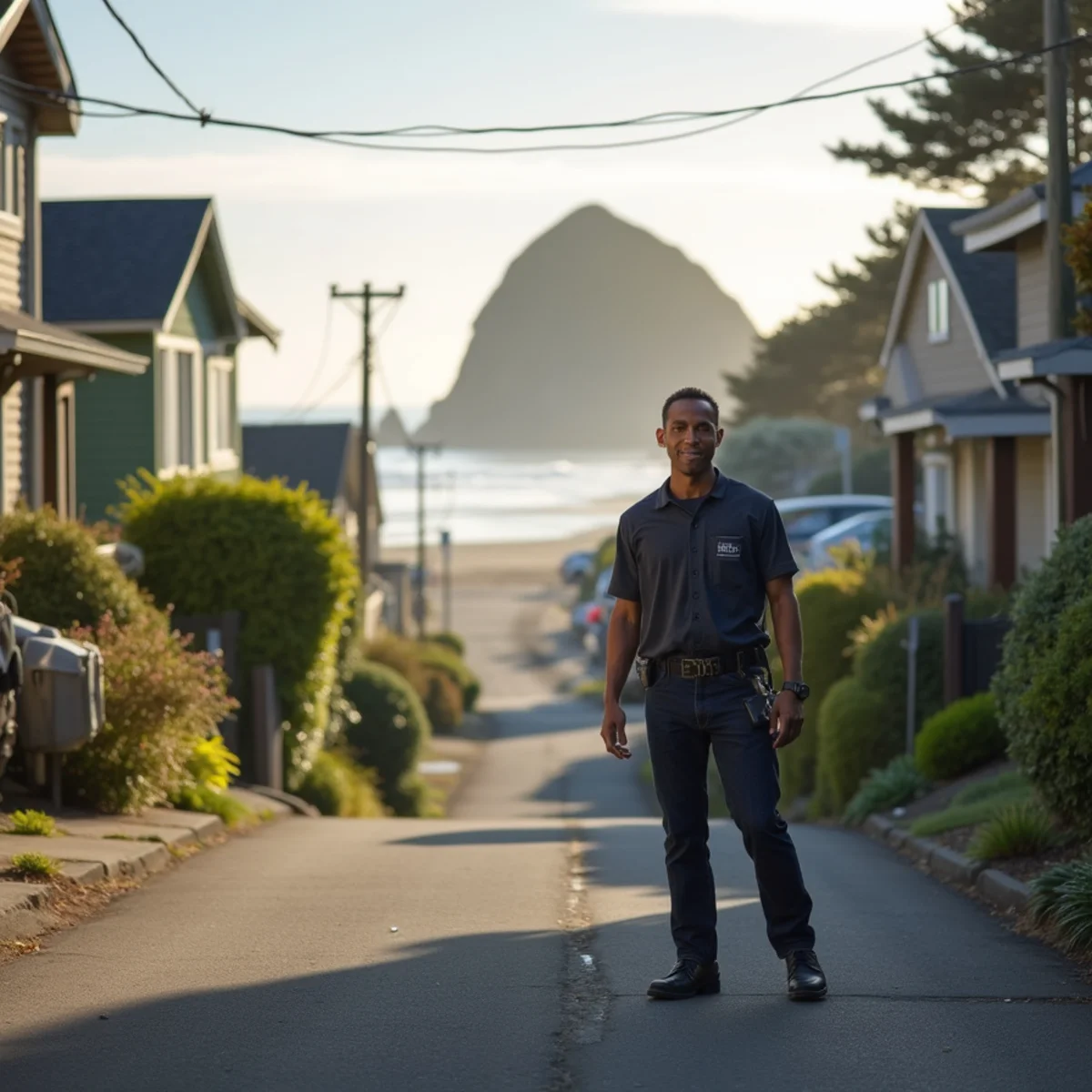Residential neighborhood homes and plumbing service setting in Cannon Beach, Oregon