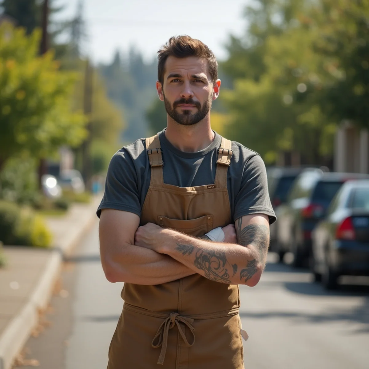 Residential neighborhood homes and plumbing service setting in Durham, Oregon