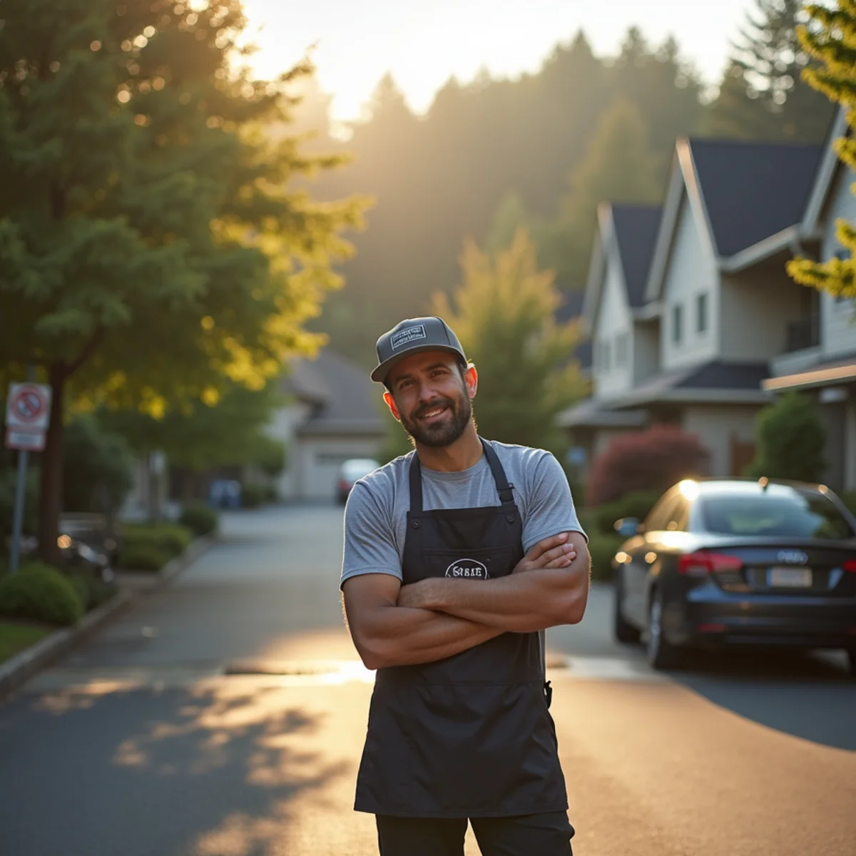 Residential neighborhood homes and plumbing service setting in Estacada, Oregon