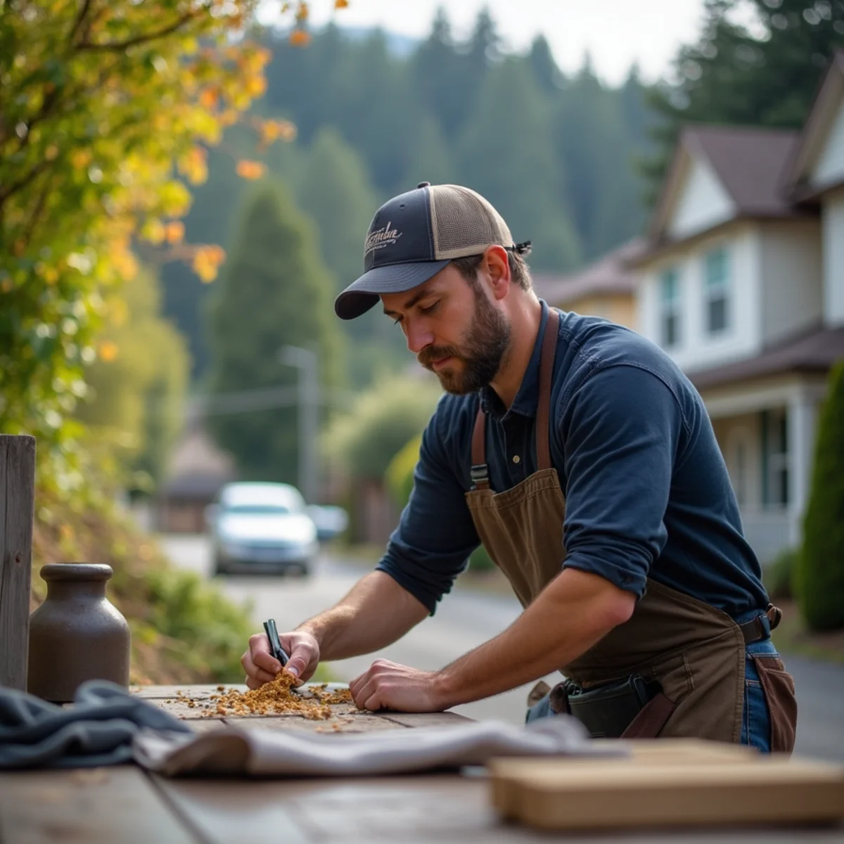 Residential neighborhood homes and plumbing service setting in Hood River, Oregon