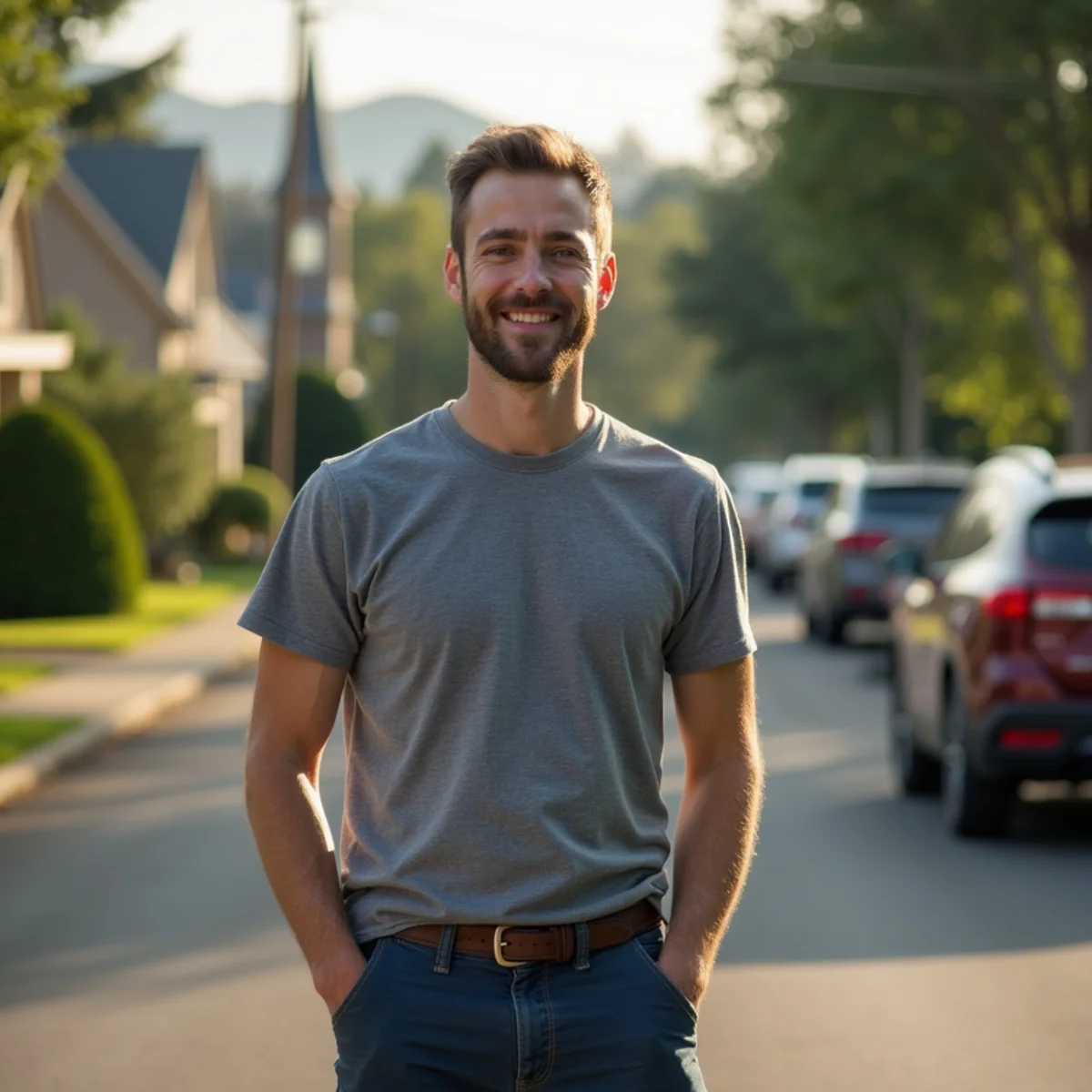Residential neighborhood homes and plumbing service setting in Mt. Angel, Oregon