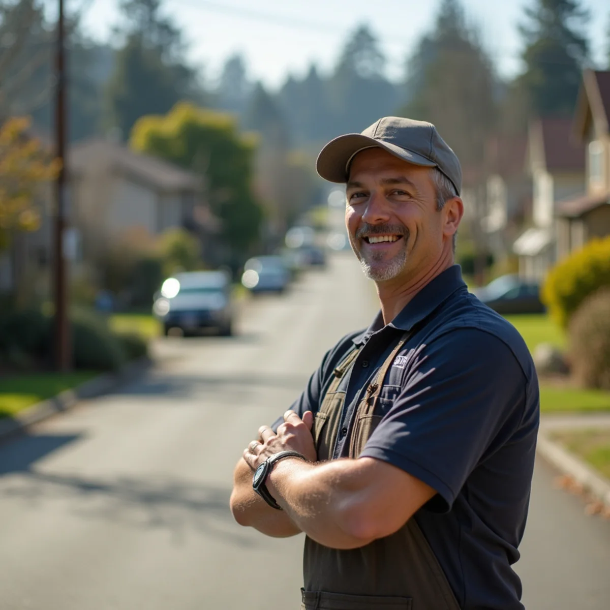 Residential neighborhood homes and plumbing service setting in Rainier, Oregon