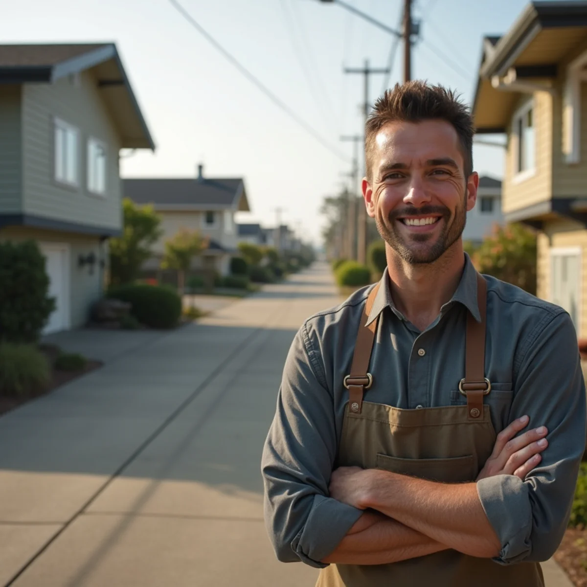 Residential neighborhood homes and plumbing service setting in Seaside, Oregon