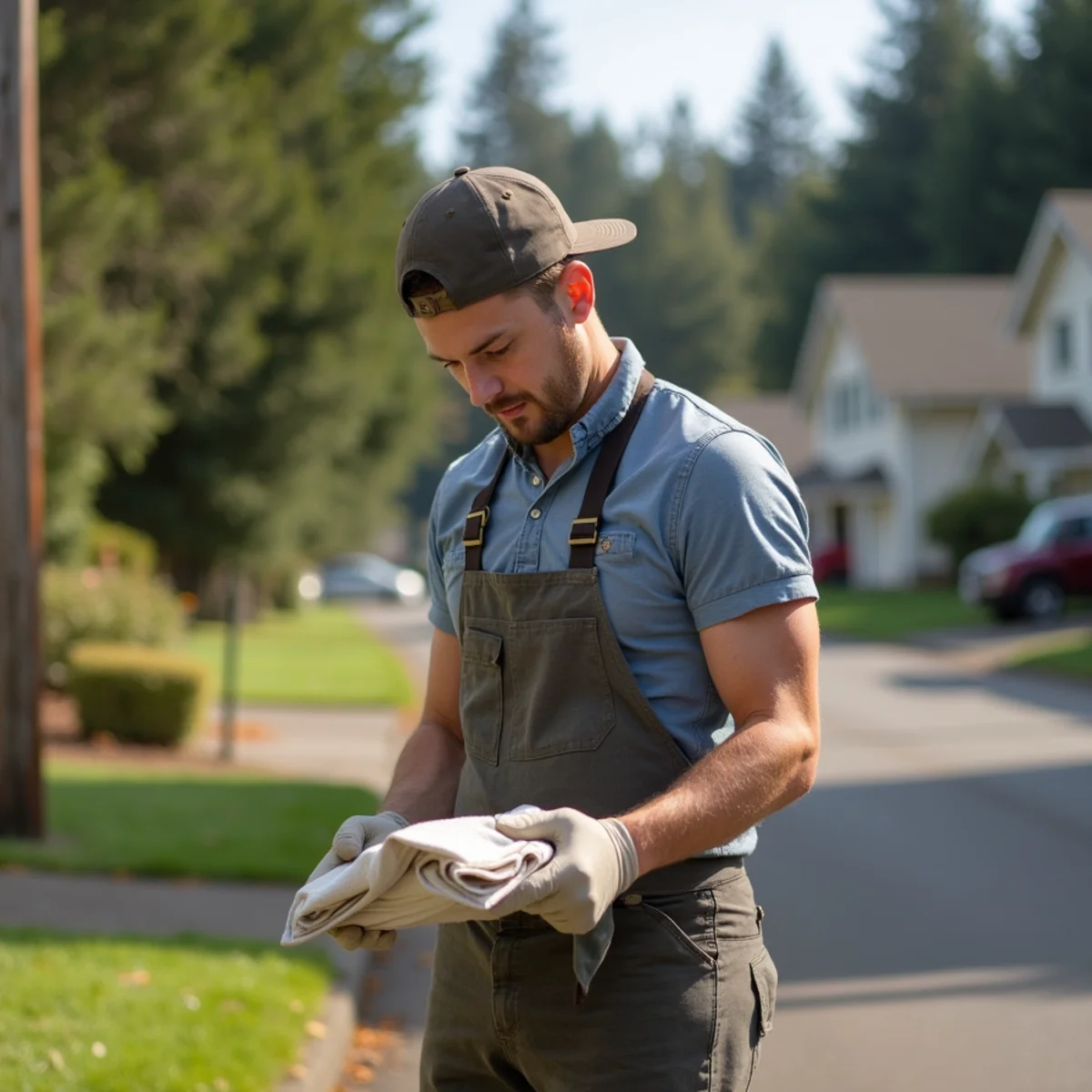 Residential neighborhood homes and plumbing service setting in Vernonia, Oregon