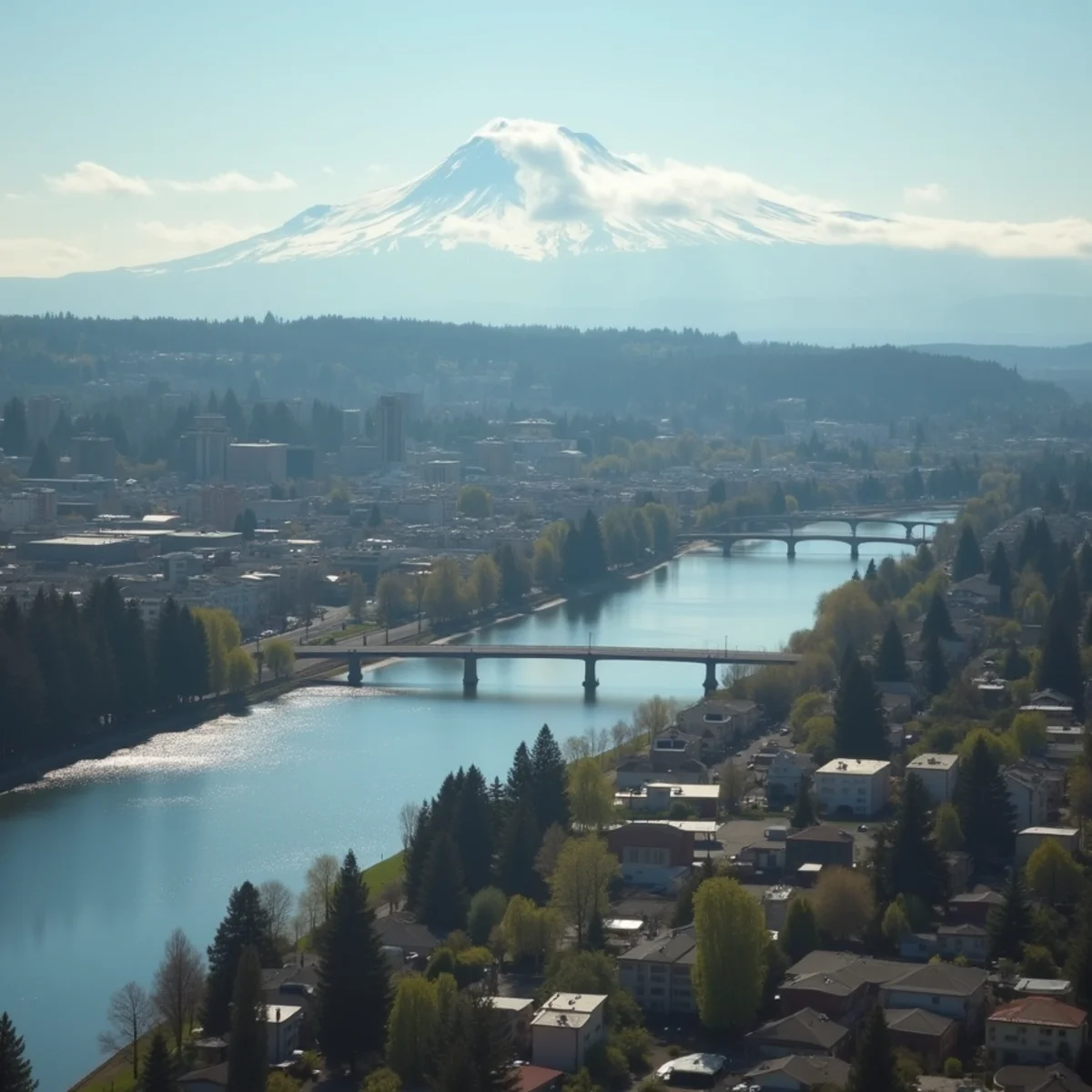 Scenic panorama of Portland bridges and the Willamette Valley plumbing service regions